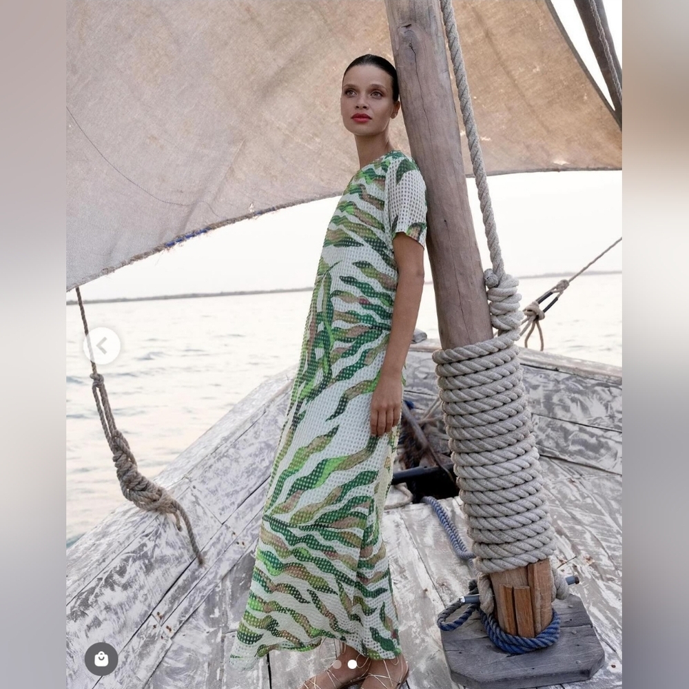 Oliphant Tropical Green and White Maxi Dress